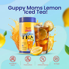 Guppy Moms Lemon Iced Tea Powder - 200gm, 7.05 Ounce | Aromatic, Healthy & Easy To Prepare - Sugar Free & Refreshing Summer Drink | Caffeine Free