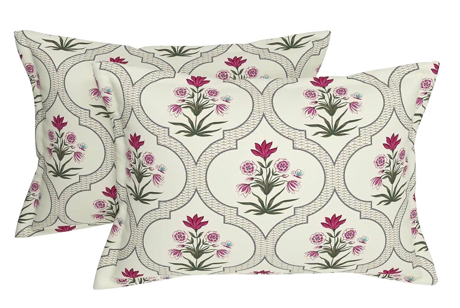 100% Cotton Double Bed Bedsheet Set With 2 Matching Pillow Covers | 90 X 90 Inches, Pista & Pink- Ideal For Villas, Guest Houses, & Daily Home Use Double Bedsheet