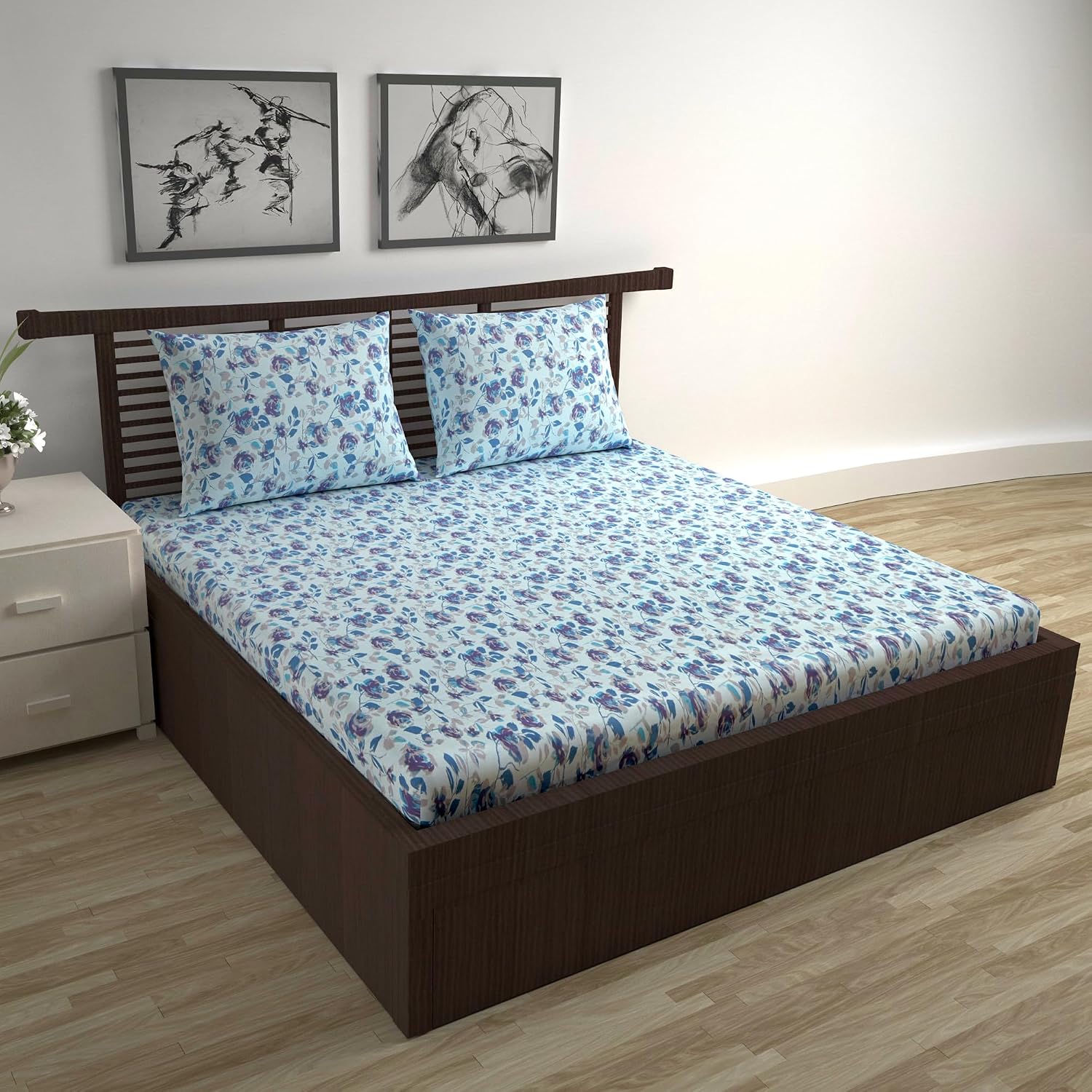 Cotton Double Bedsheet With 2 Pillow Covers - 87 X 100 Inches, Sky Purple & Blue | Smooth & Comfortable For Daily Use - All Weather Coziness & Bedroom Style