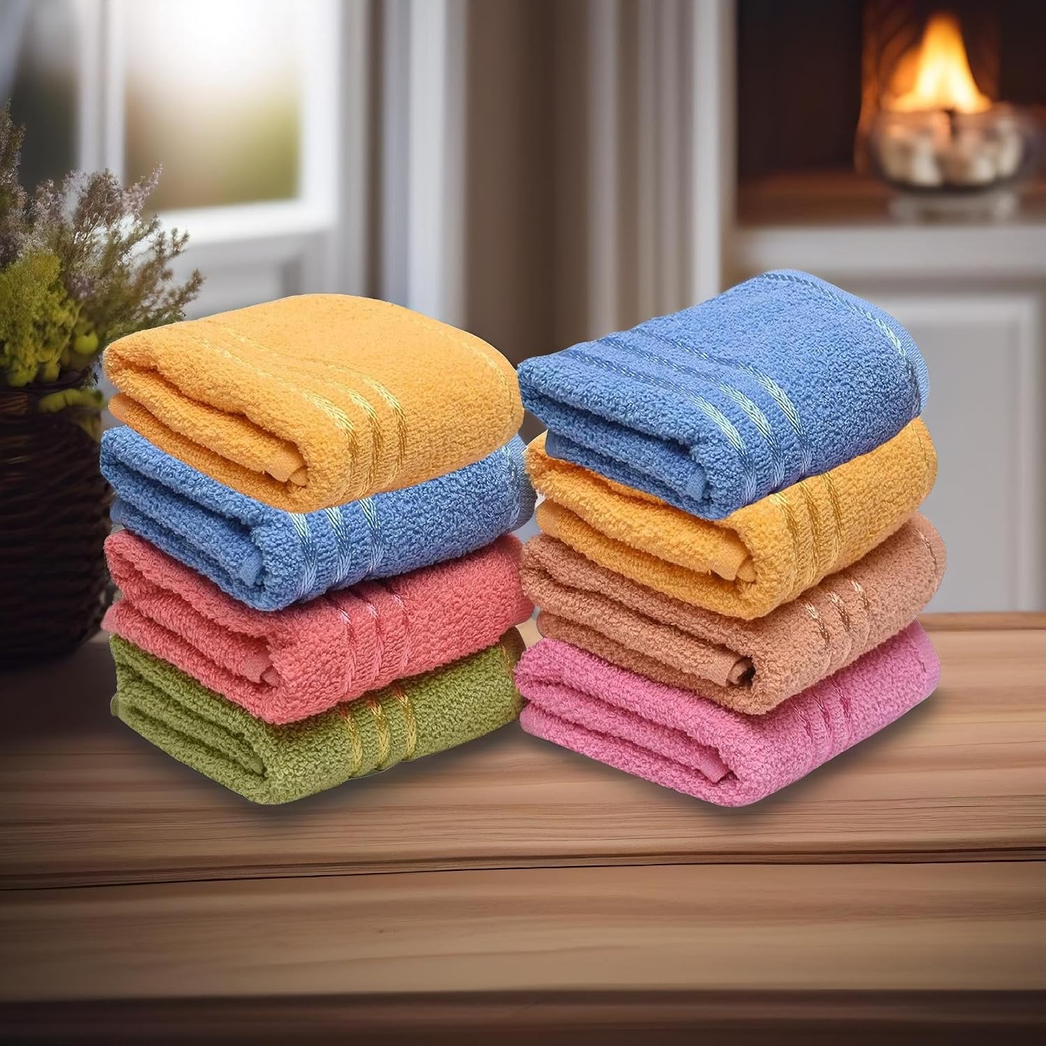 Weavers Villa Cotton Plain Soft Face/Hand Towel 1200 Gsm (Multicolour) - Set Of 8