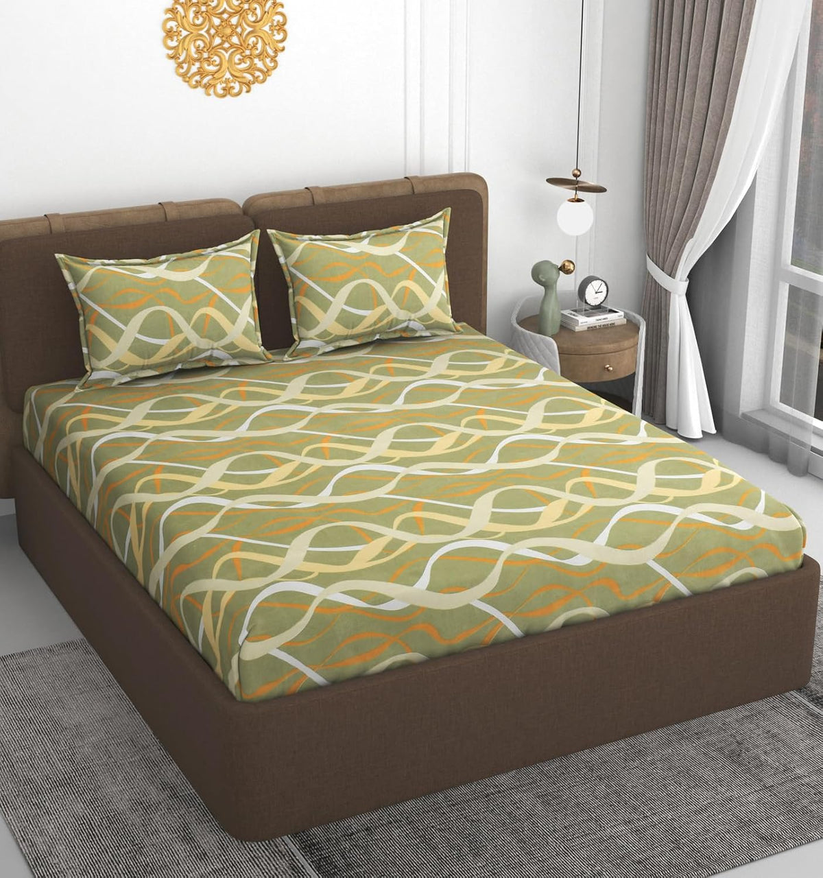 All Around Elastic Fitted Bedsheets King Size With 2 Pillow Covers | Double Size 72 X 78 X 10 Inches, Light Green - Ideal For Hotel, House, Bedroom, Guest House