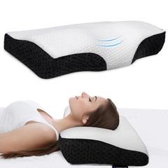 Cervical Memory Foam Pillow, Orthopedic Pillow For Neck & Shoulder Pain Relief, White & Grey - 12 X 20 Inch | Cervical Pillow For Neck Pain & Spinal Alignment, Washable Cover - 1 Piece