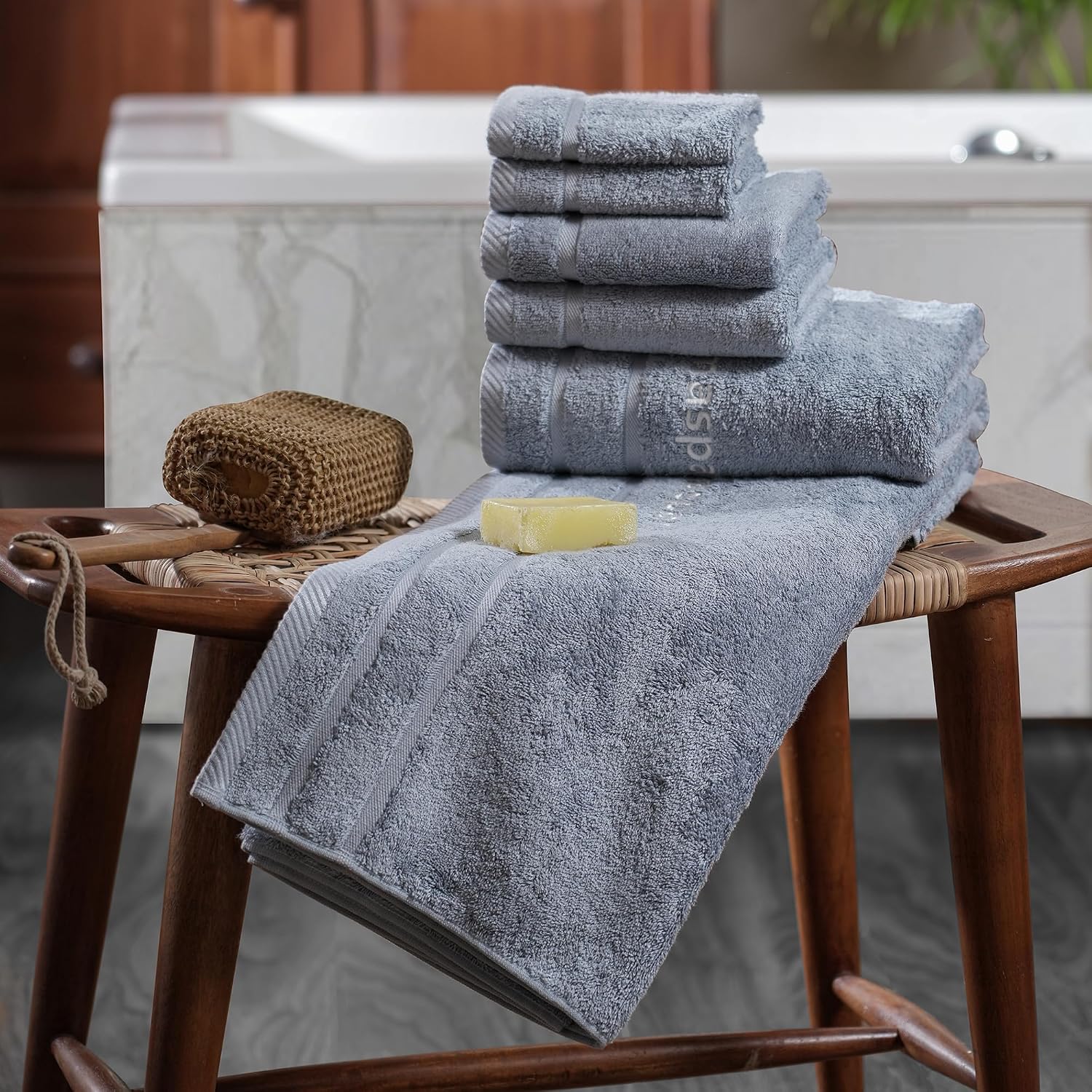 Maspar Amor Ultra Soft 2 Hand + 2 Bath & 2 Face Towel 1600 Gsm (Blue) - 6 Pcs