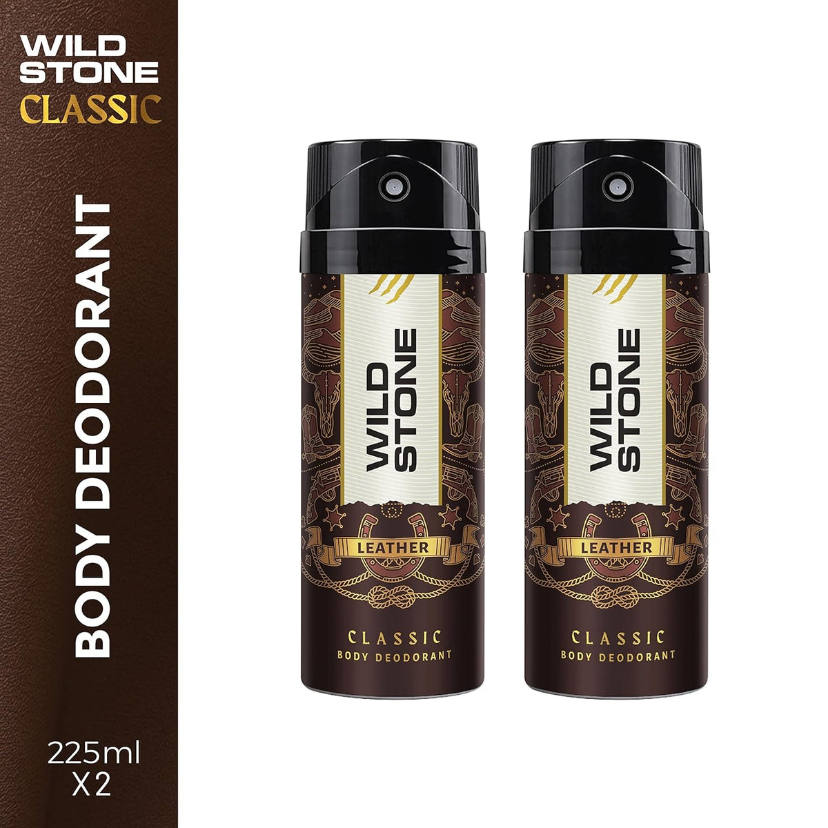 Wild Stone Classic Leather Body Spray Men Deodorant 450ml 15.2 Fl.oz. | Perfect Gift For Bestfriend | Pack Of 2