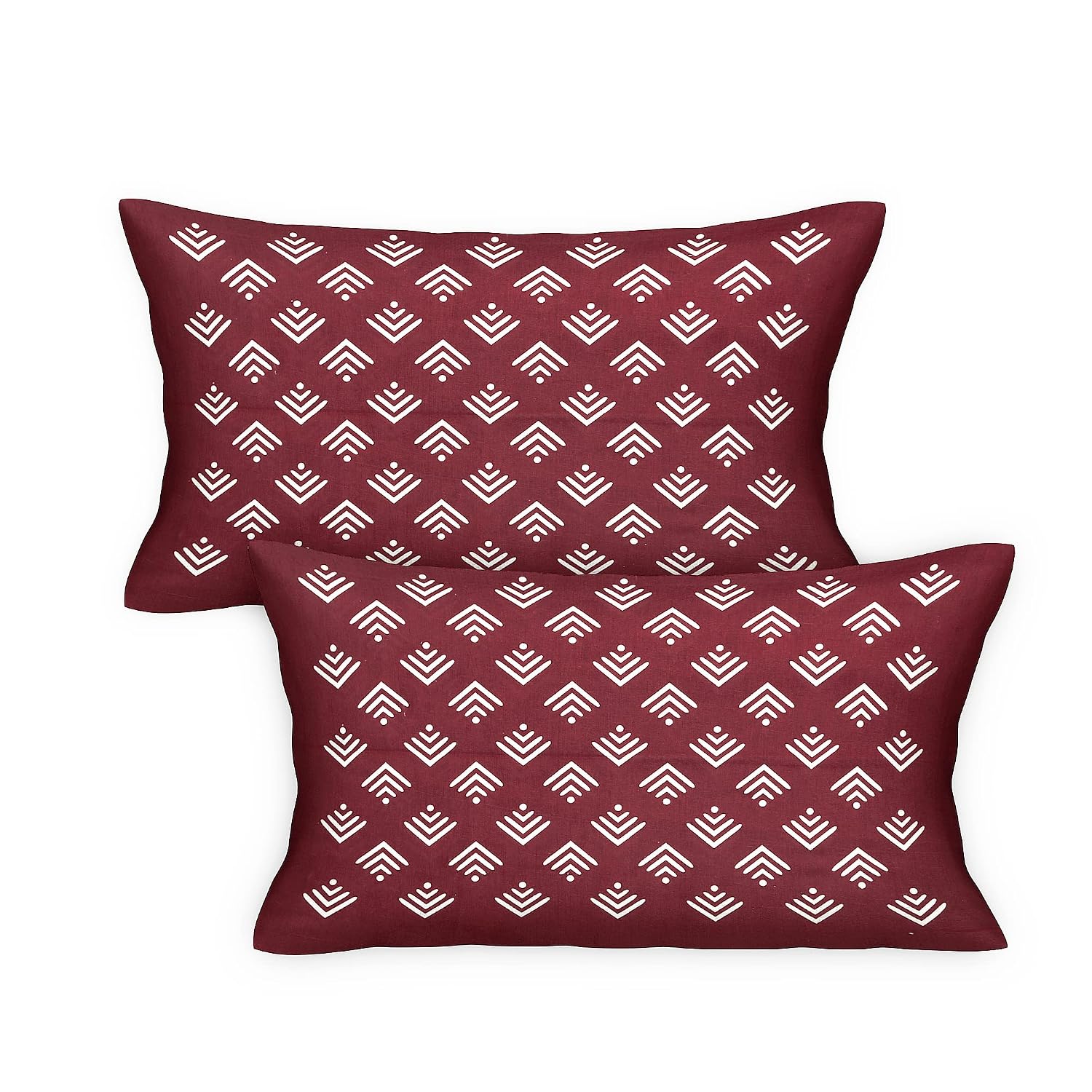 Printed Double Bedsheets For King Size With Tow Matching Pillow Covers - 90 X 100 Inches, Maroon & White | Comfort Jaipuri Collection Bedsheet - Suitable For All Seasons