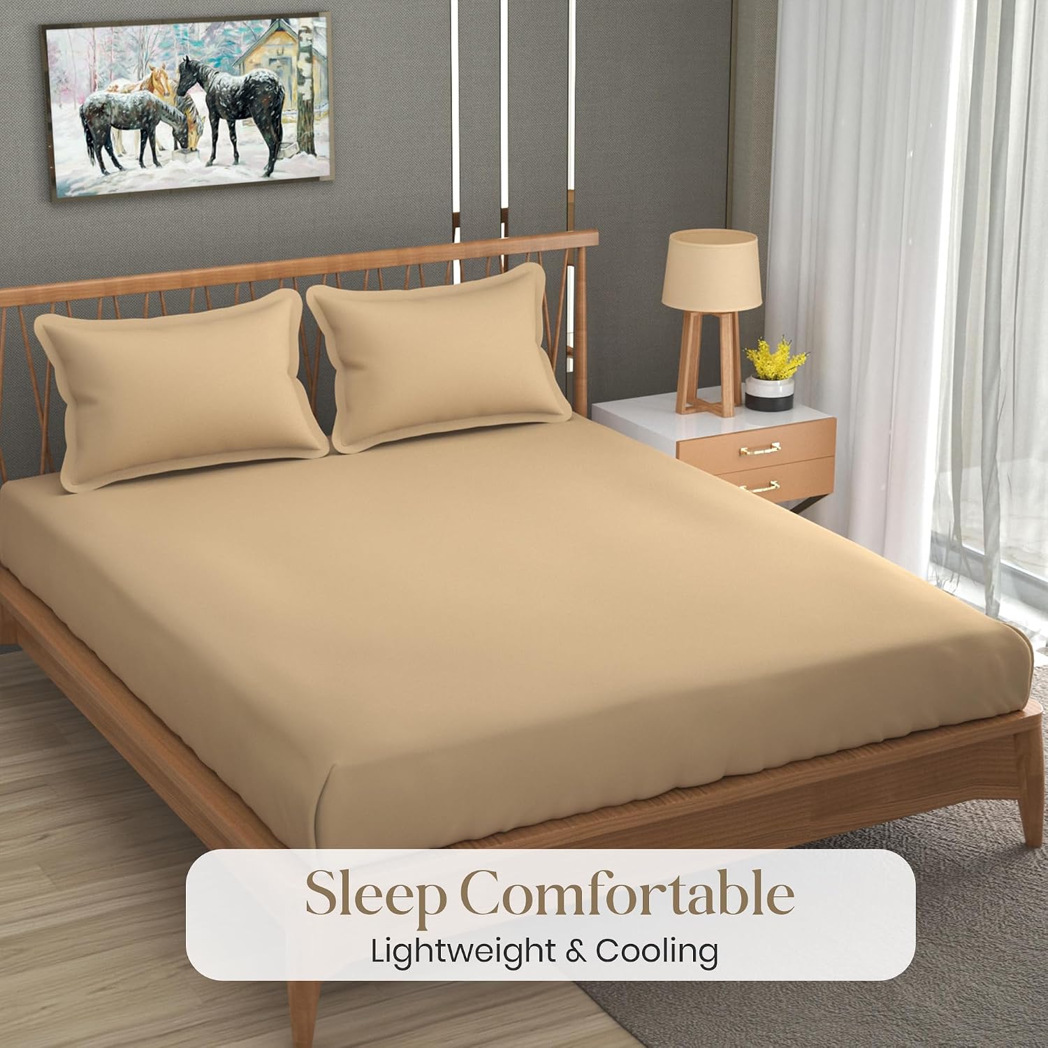 Queen Size Solid Plain Bedsheet Set Includes 2 Pillow Covers - 90 X 95 Inches, Beige | Exceptional Softness & Breathability | Premium Microfiber Material