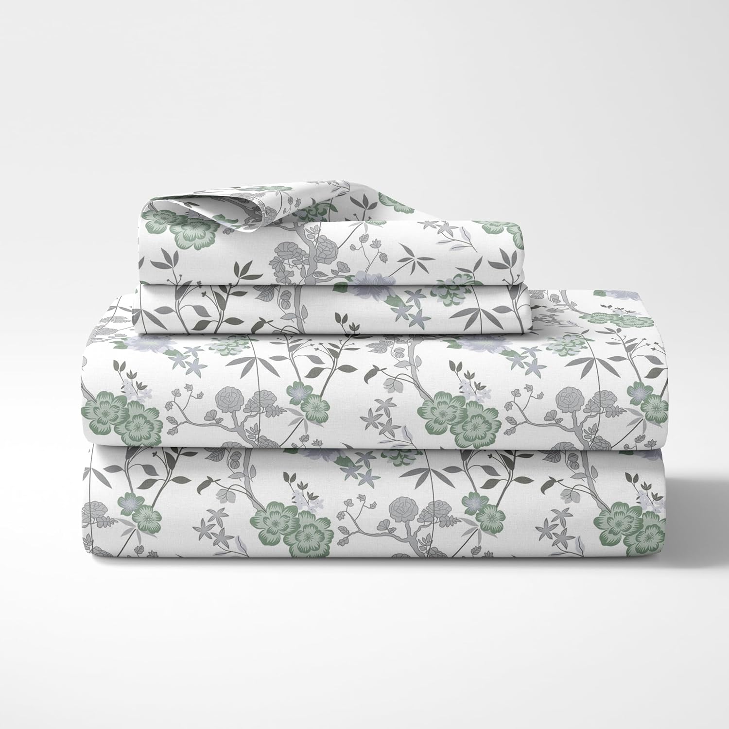 Printed Cotton King Size Bedsheet With 2 Pillow Covers | 104 X 104 Inches, Sage Green & White | Durability, Breathability, Softness, & Easy Maintenance