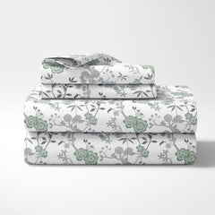 Printed Cotton King Size Bedsheet With 2 Pillow Covers | 104 X 104 Inches, Sage Green & White | Durability, Breathability, Softness, & Easy Maintenance