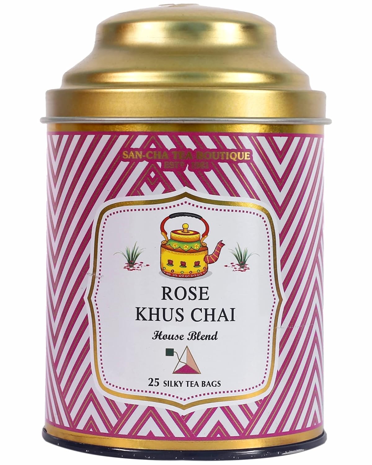 San-Cha Rose Khus Chai House Blend - 25 Silky Tea Bags | Royal Famous Masala Chai Blend - 100% Biodegradable Tea Bags | Plastic Free Tea Bags, Medium Caffeine