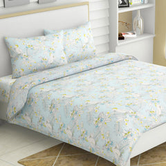Bedsheet King Size 100% Pure Cotton Floral Sheet With 2 Pillow Covers | 108 X 108 Inches, Sky Blue & Yellow | Perfect For Gifting On Weddings, Housewarmings, Or Anniversaries