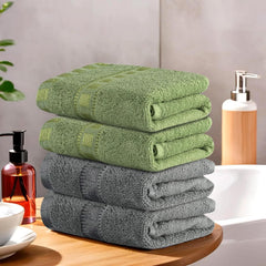 Heart Home Cotton Hand & Face Towels 800 Gsm | For Men & Women Easily Washable Workout Gym Towel - Grey & Green (Pack Of 4)