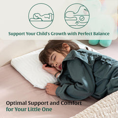 Soft Memory Foam Thin Pillow For Kids, Slim Small Pillow For Babies, White | Baby Pillow For 1 To 5 Years - Kids Pillow For Sleeping | Toddler Bed Pillow For Boys & Girls, Pillow Cover