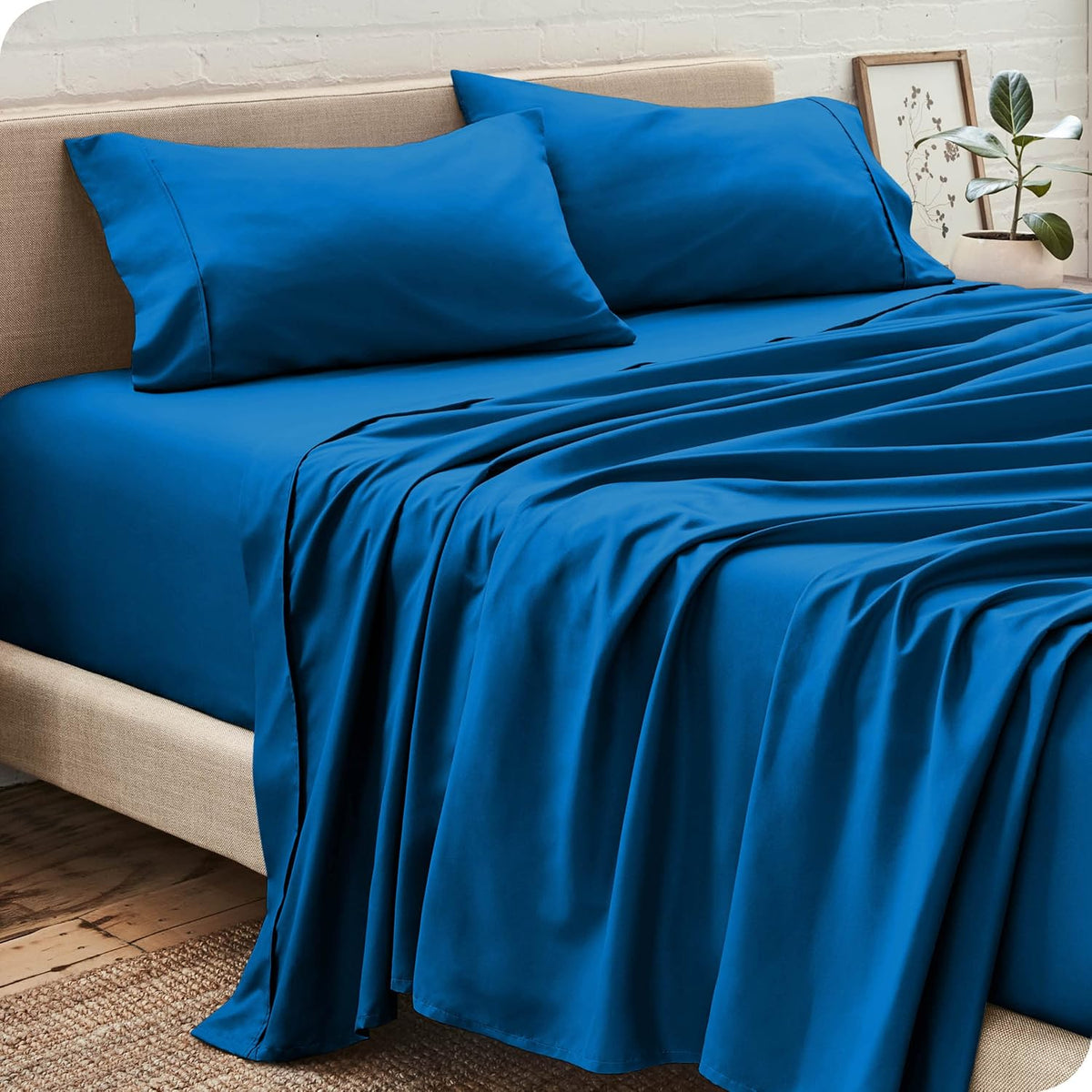 Super King Size Flat Bedsheet With 2 Pillow Covers - 110 X 112 Inches, Royal Blue | Good For Home, Hotel, Villa, Resort & Guest House