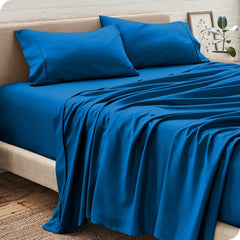 Super King Size Flat Bedsheet With 2 Pillow Covers - 110 X 112 Inches, Royal Blue | Good For Home, Hotel, Villa, Resort & Guest House