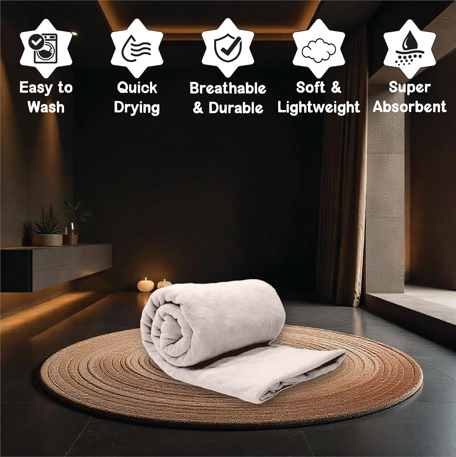 Housse Premium Microfiber Bath Towel 550 Gsm | Extra Large Quick Dry Towels Super Soft Plush | Ultra Absorbent For Home, Swimming, Sports, Travel (Beige)