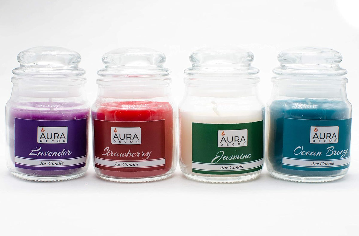 LAVENDER, STRAWBERRY, JASMINE & OCEAN BREEZE FRAGRANCE PARAFFIN WAX JAR CANDLES