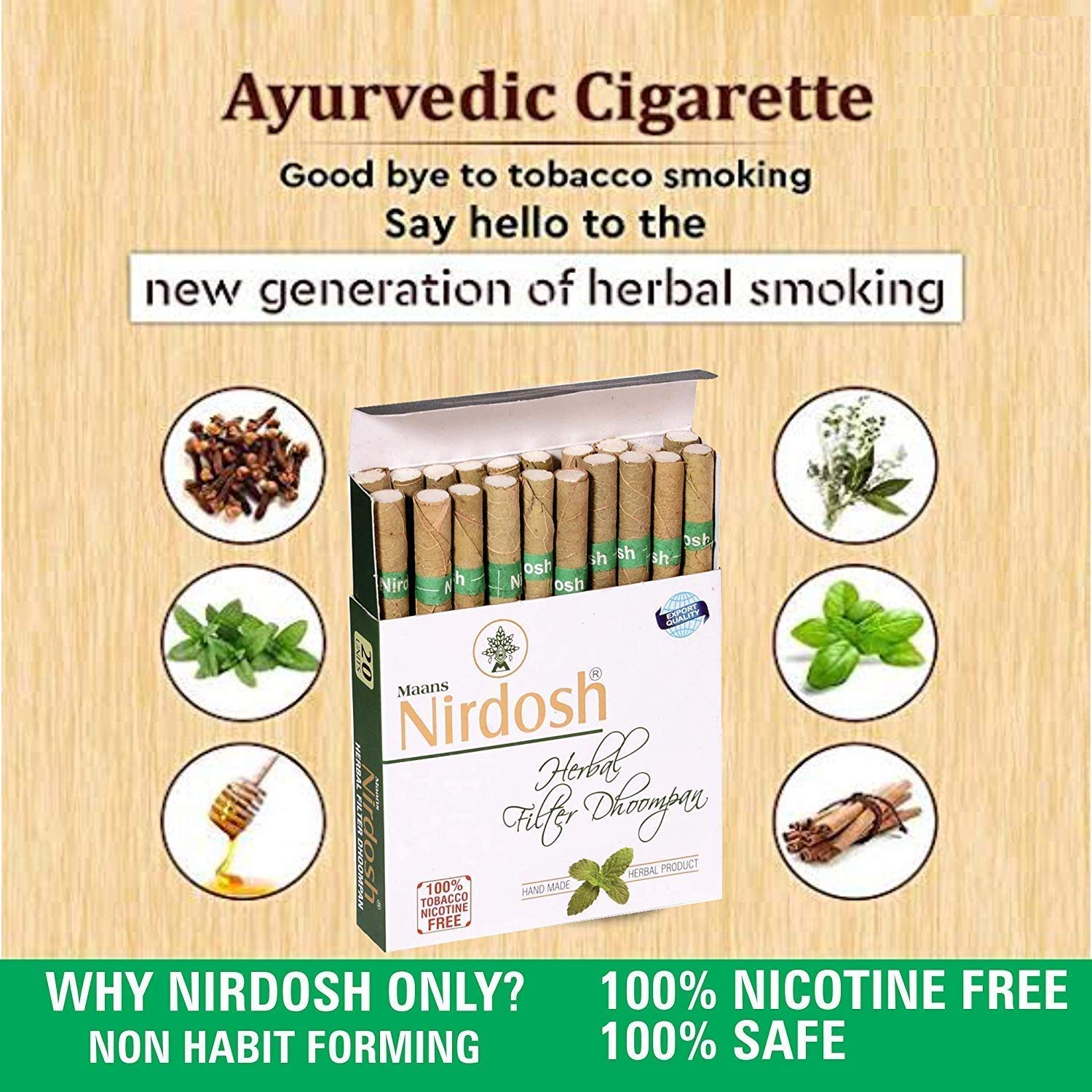 Herbal Filter Dhoompan Cigarette For Quit Smoking - Pack Of 2X 20 Cigarette Sticks | No Addiction Handmade Herbal Cigarette - Tobacco & Nicotine Free