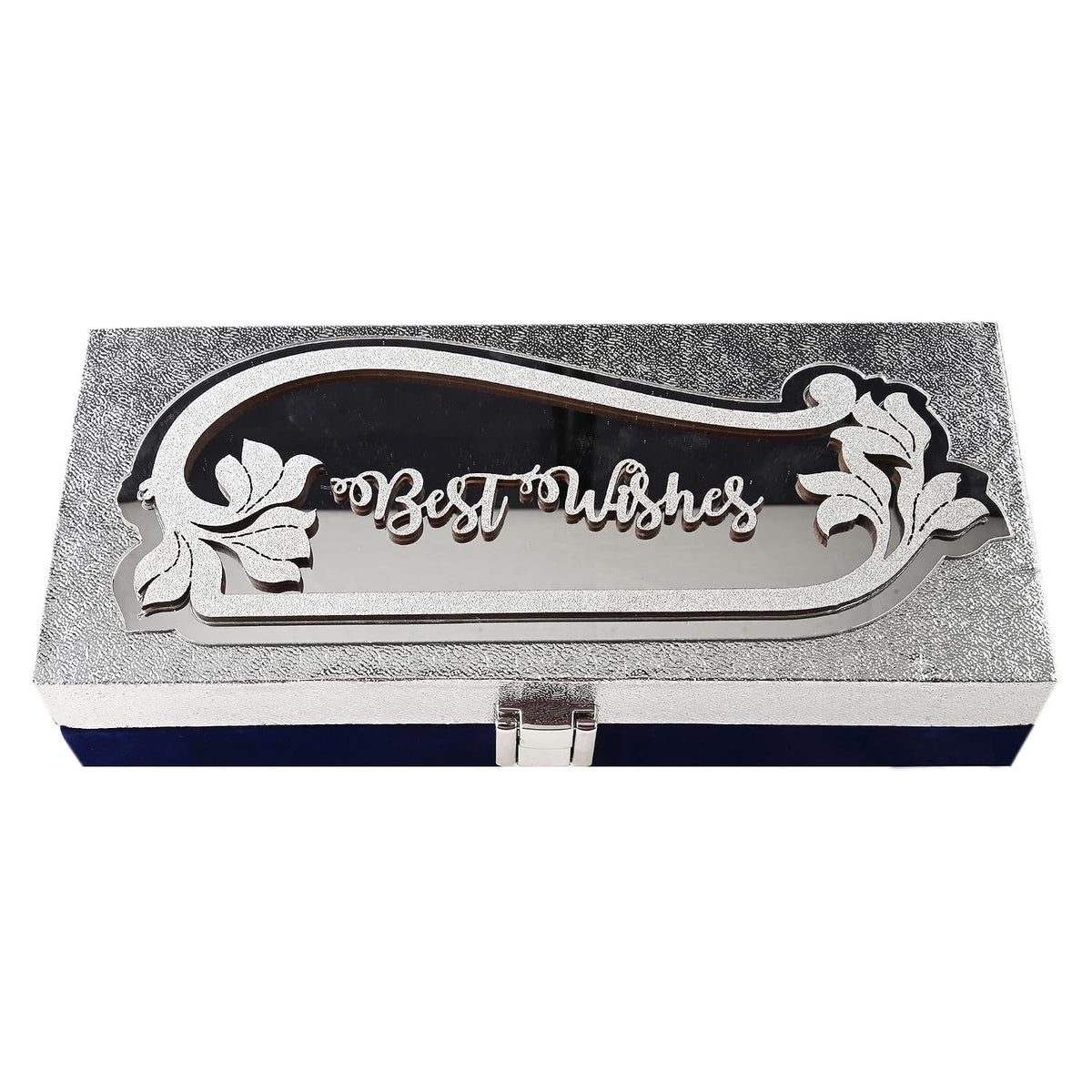 Designer Rectangular Shaped Best Wishes Cash Box, Shagun Box, Gift Box, Gaddi Box, Jewellery Box, Shagun Envelope In Floral Design, Colour - Silver