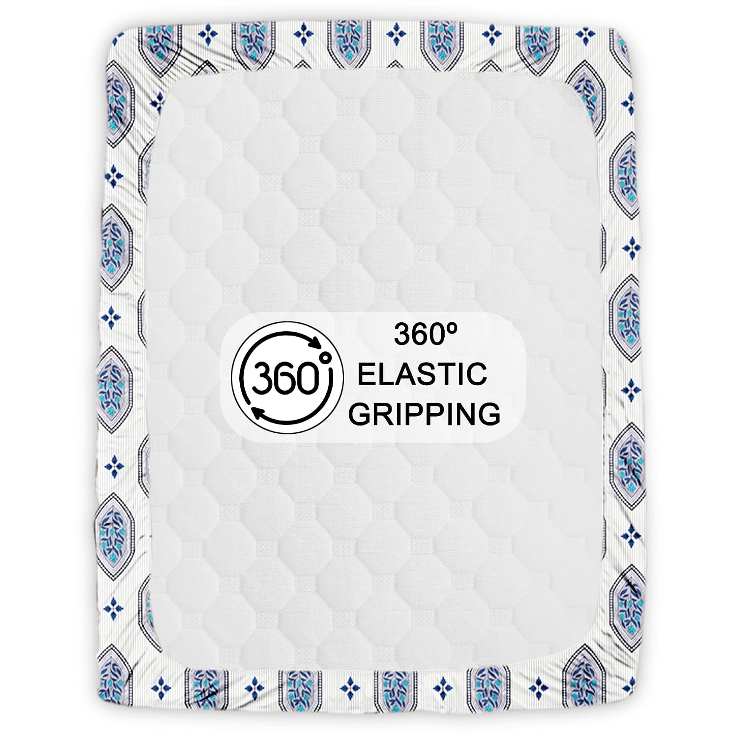 Fitted Bedsheets King Size With 2 Pillow Cover - 72 X 78 Inches, Cream & Blue | All Around Elastic Bedsheet - Crafted From Soft, Breathable Fabric