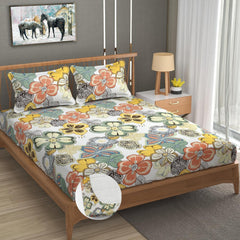 Premium Heavy Cotton Elastic Fitted King Size Bedsheet With 2 Pillow Covers - 72 X 78 X 10 Inches, Multicolor | All Weather Comfort & Bedroom