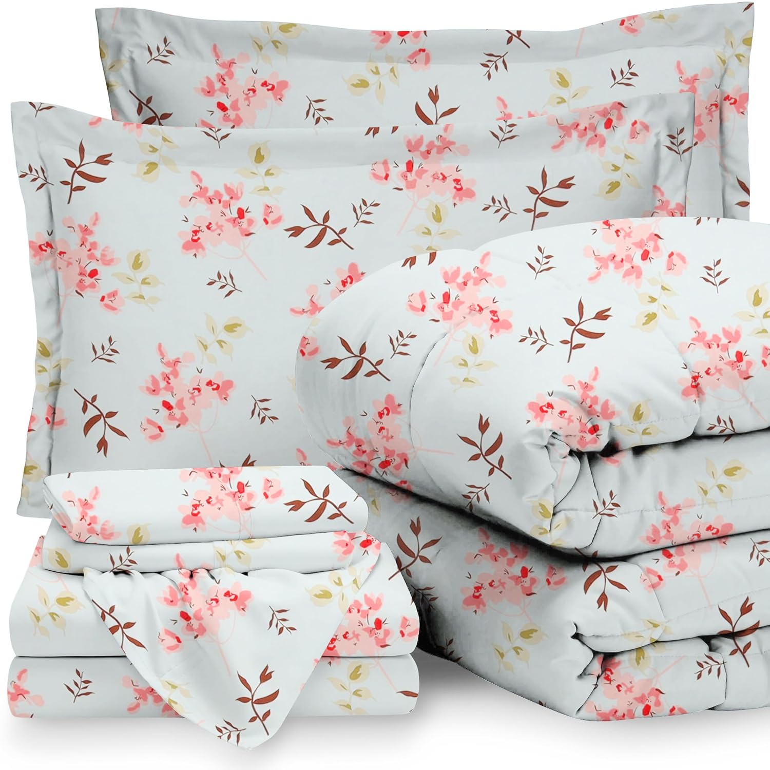 Double Bedsheet 1 Comforter 2 Pillow Covers - 90 X 100 Inches, Sky Blue & Pink, 4 Pcs Bedding Set | Cotton Summer Ac Comforter Set King Size Double Bed