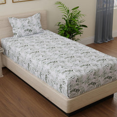 Cotton Single Bedsheets With 1 Pillow Covers - 55 X 88 Inches, Forest Green & White | Ideal For House - Bedroom, Guest Room, Perfect Gift For Festivals