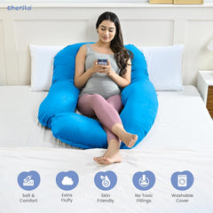 Full Body G Shape Pregnancy Pillow, For Pregnant Women & Nursing Mom, Sky Blue | Single Pillow For Multipurpose Use During Maternity | Premium Velvet Outer Cover With Zip, Adjustable