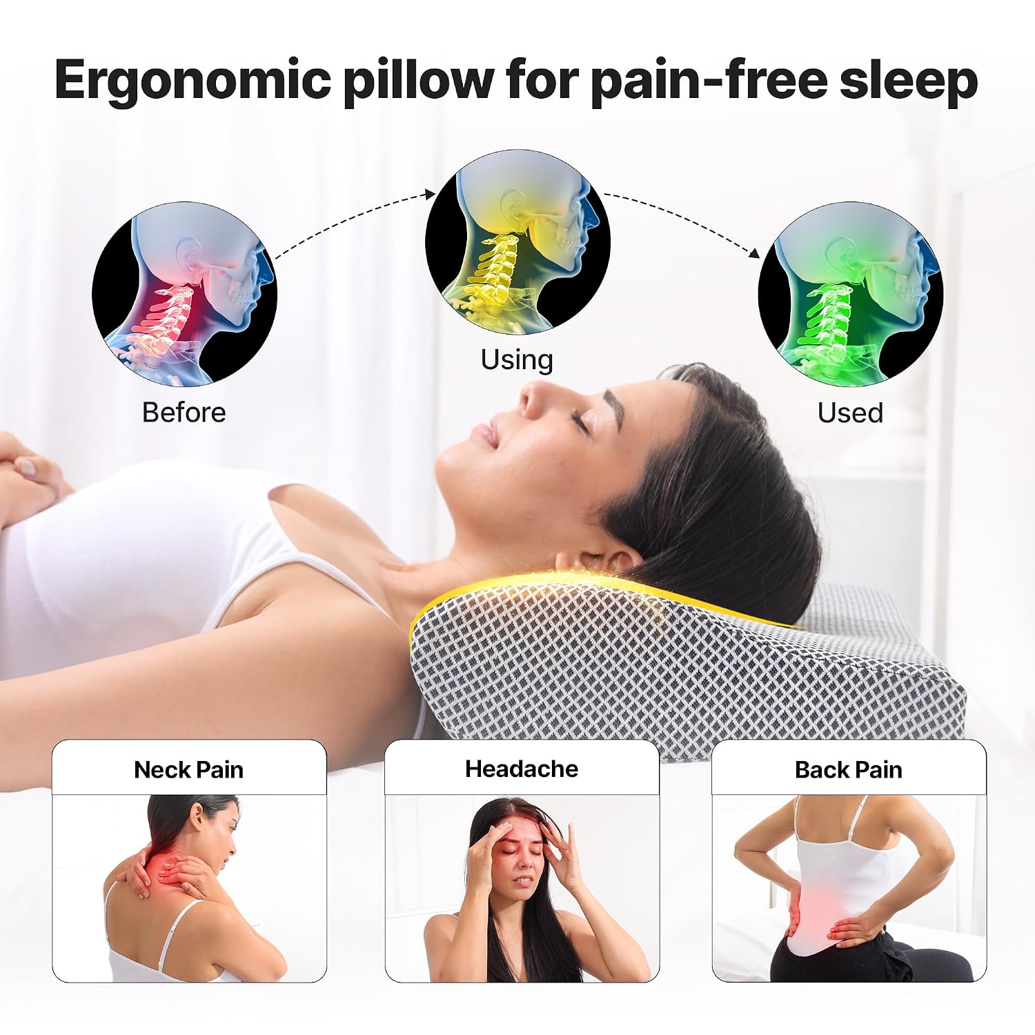 Ultimate Contour Cervical Neck Pillow, For Pain Relief Sleep, Grey Mesh Color | Improves Posture, Neck Cushion With Ultra Responsive Memory Foam & Skin Friendly Cover - Pack Of 2