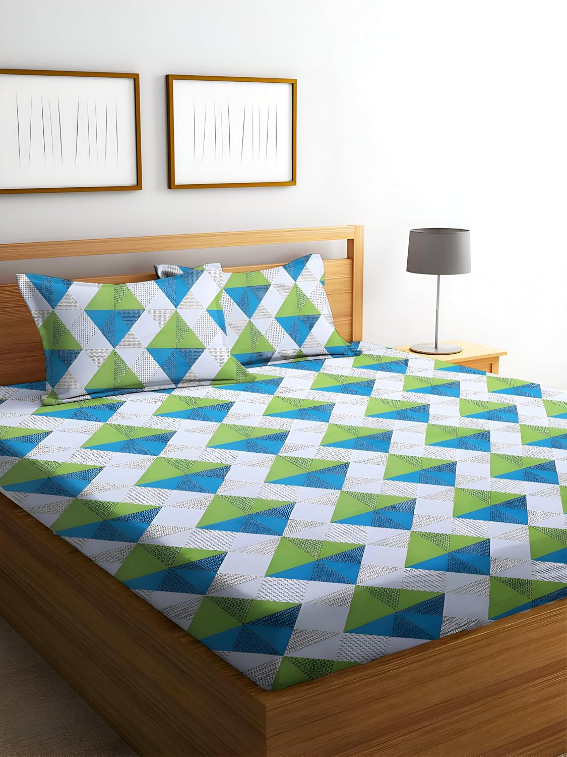 Printed King Size Bedsheet With 2 Matching Pillow Covers - 90 X 90 Inches, White & Green | Durable & Long-Lasting | Naturally Soft, Breathable, & Skin-Friendly