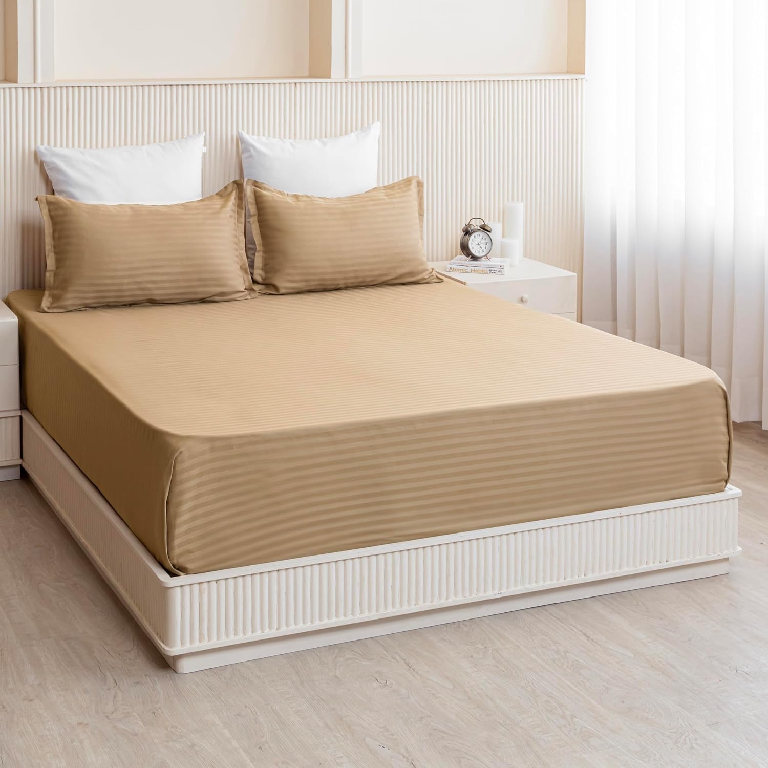 Premium Soft Cotton Bedsheets With 2 Piece Pillow Cover, Double Bed - 90 X 100 Inches, Taupe | Wrinkle-Free & Skin-Friendly