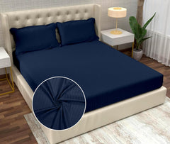 Striped Navy Blue Bedsheet For King Size With 2 Pillow Cover (90 X 95 Inches) | Softer & Durable For All Season | Ideal For Daily Use Home Bedsheet