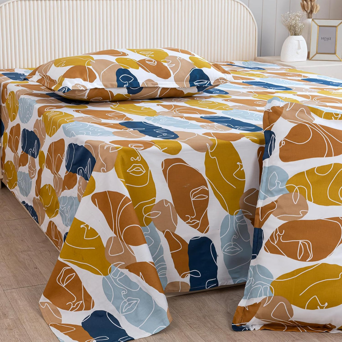 Cotton Flat Bedsheet With Two Pillow Covers | Soft & Breathable Bedsheet For Queen Size - 90 X 100 Inches, White & Brown