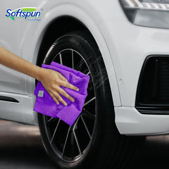 Softspun Microfiber Cloth 350 Gsm | Thick Lint & Streak-Free Multipurpose Cloths Microfibre Towels - 2 Pcs (Purple)