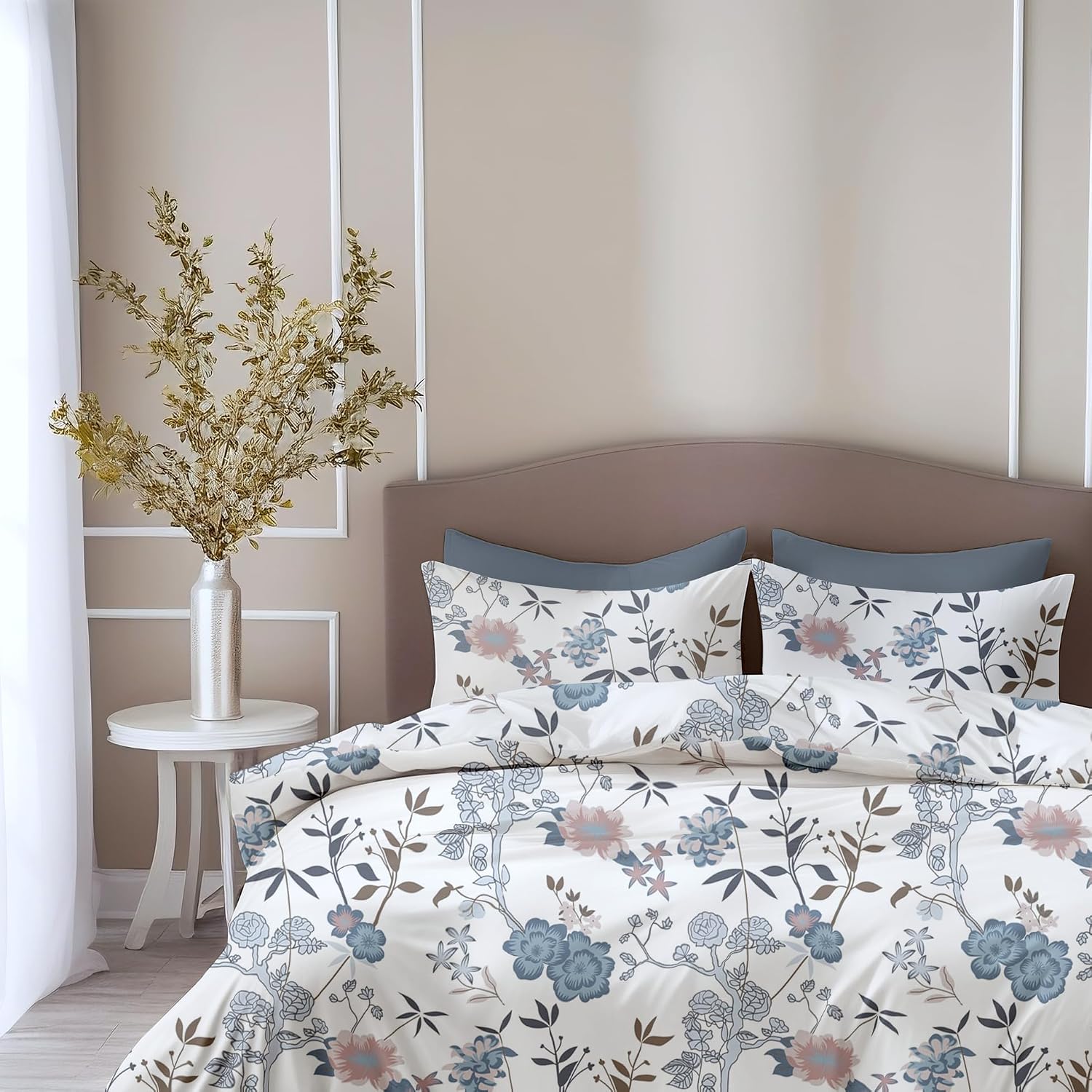 100% Pure Cotton Bedsheet For Double Bed With 2 Pillow Covers - 88 X 90 Inches, Blush Blue & White | Soft & Breathable Fabric | Comfortable For Daily Use