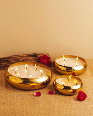 GOLD HAMMERED URLI CANDLE MULTIPLE WICK |CELEBRATION FESTIVE CANDLE LONG BURNING