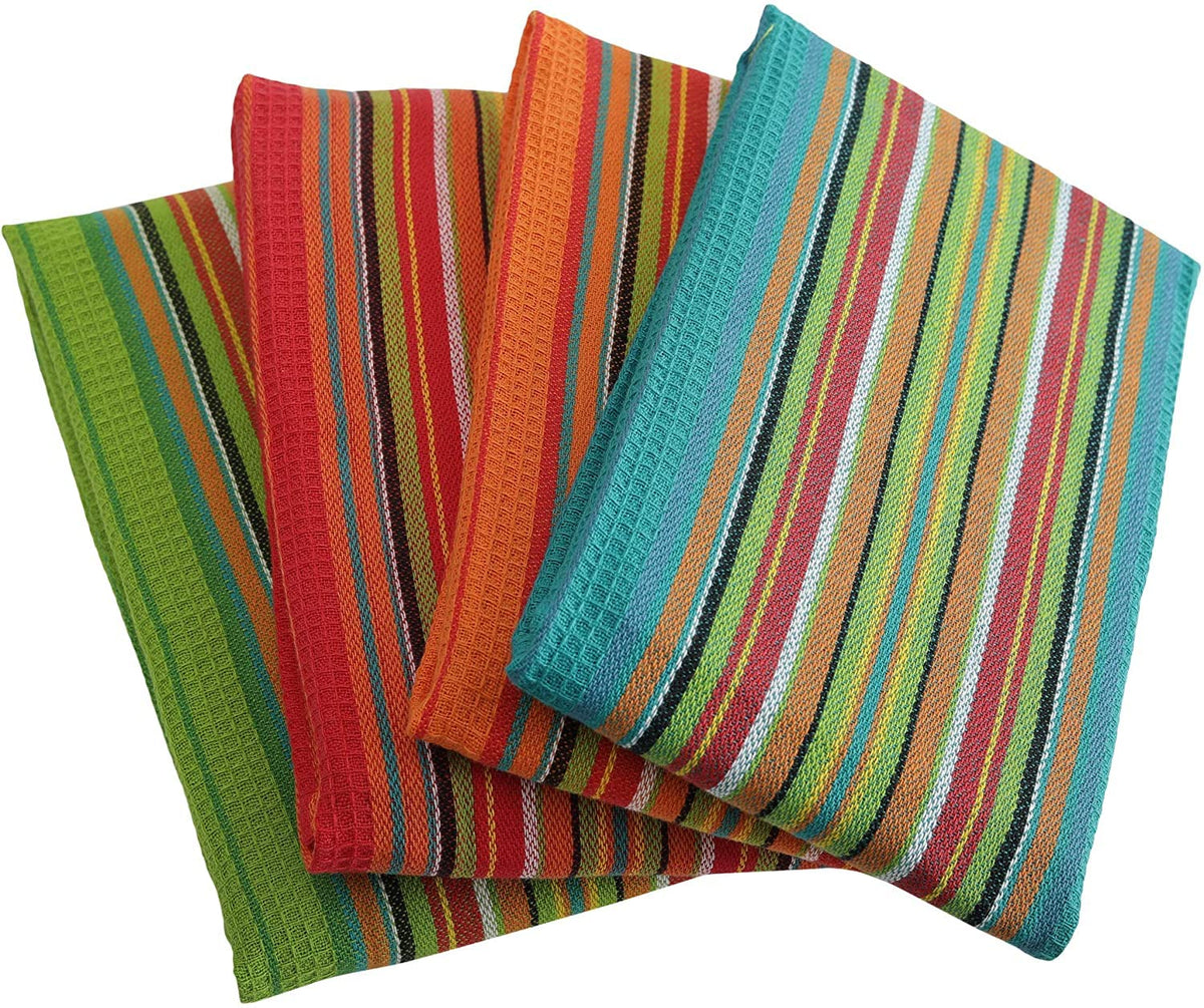 Sami Studios Kitchen Cotton Towels 300 Gsm | Highly & Absorbent For Kitchen Cleaning & Quick Drying Elegant Waffle Checks X-Large Towel (Set Of 4) -Multicolor