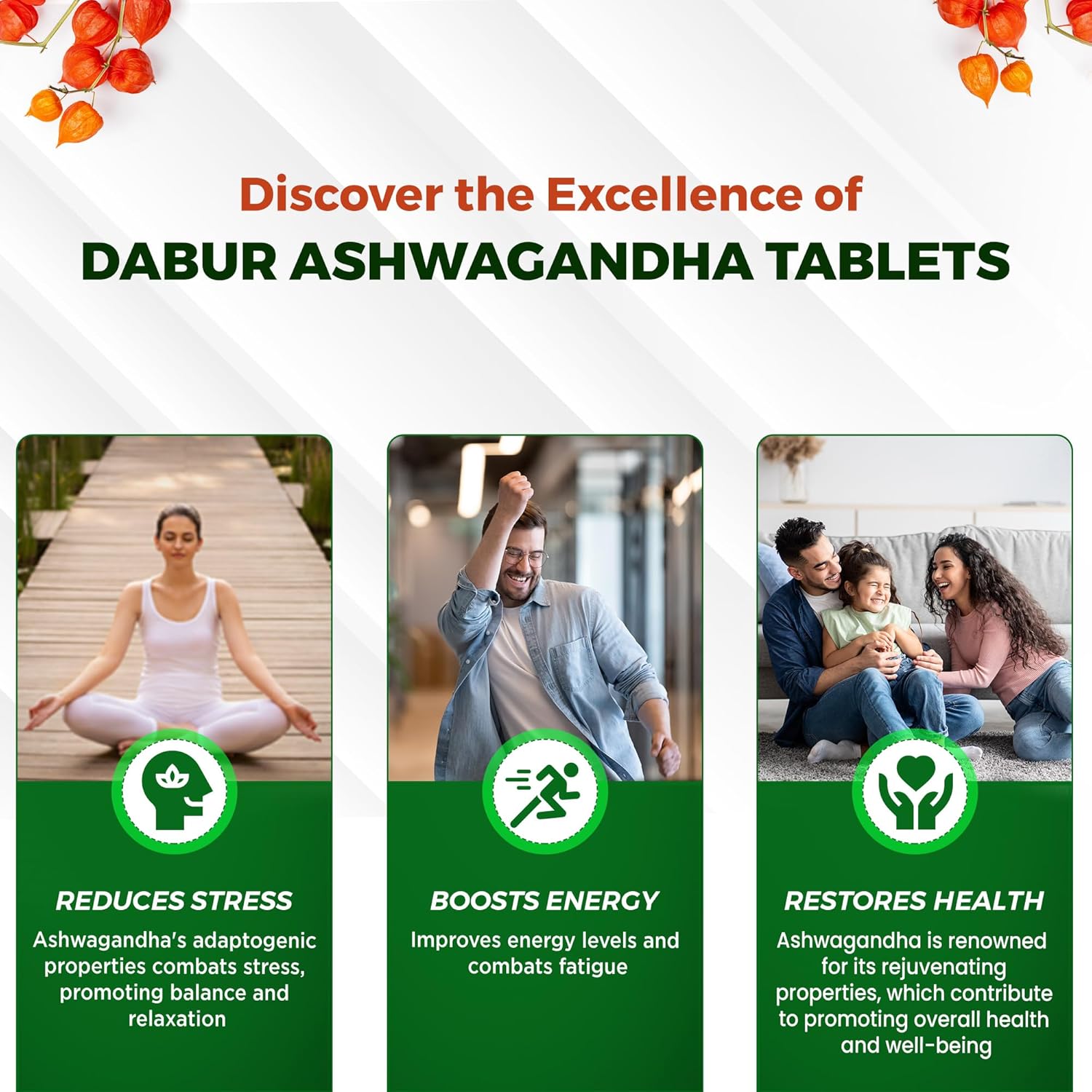 Dabur Ashwagandha Tablet Immunity Booster, Rich In Antioxidants, Helps In Blood Pressure & Other Symptoms | 60 Tablets 100gm 0.2lbs