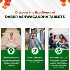 Dabur Ashwagandha Tablet Immunity Booster, Rich In Antioxidants, Helps In Blood Pressure & Other Symptoms | 60 Tablets 100gm 0.2lbs