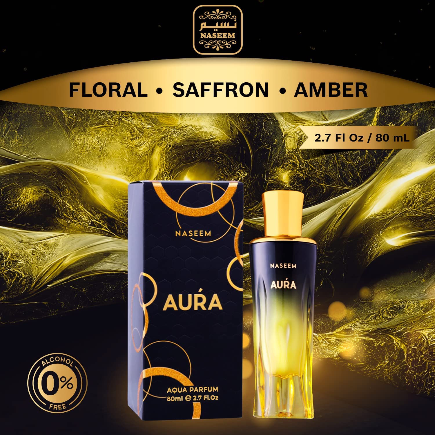 Naseem Aura Aqua Perfume Extrait De Parfum 80ml 2.7 Fl.oz. Alcohol Free | Unisex Fragrance