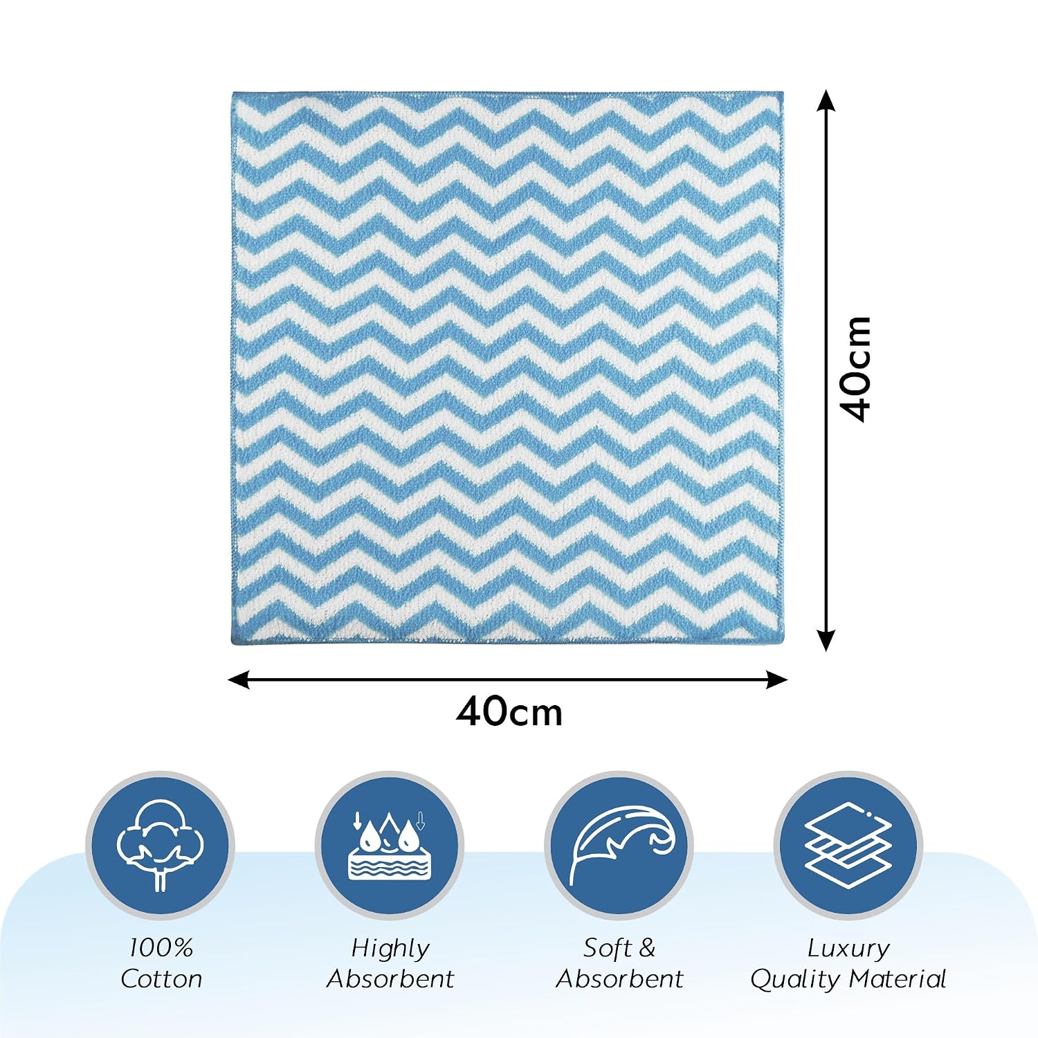 Kuber Industries Super Absorbent & Reusable Microfibre Face Towel 1300 Gsm (Zig Zag Blue) - Pack Of 12