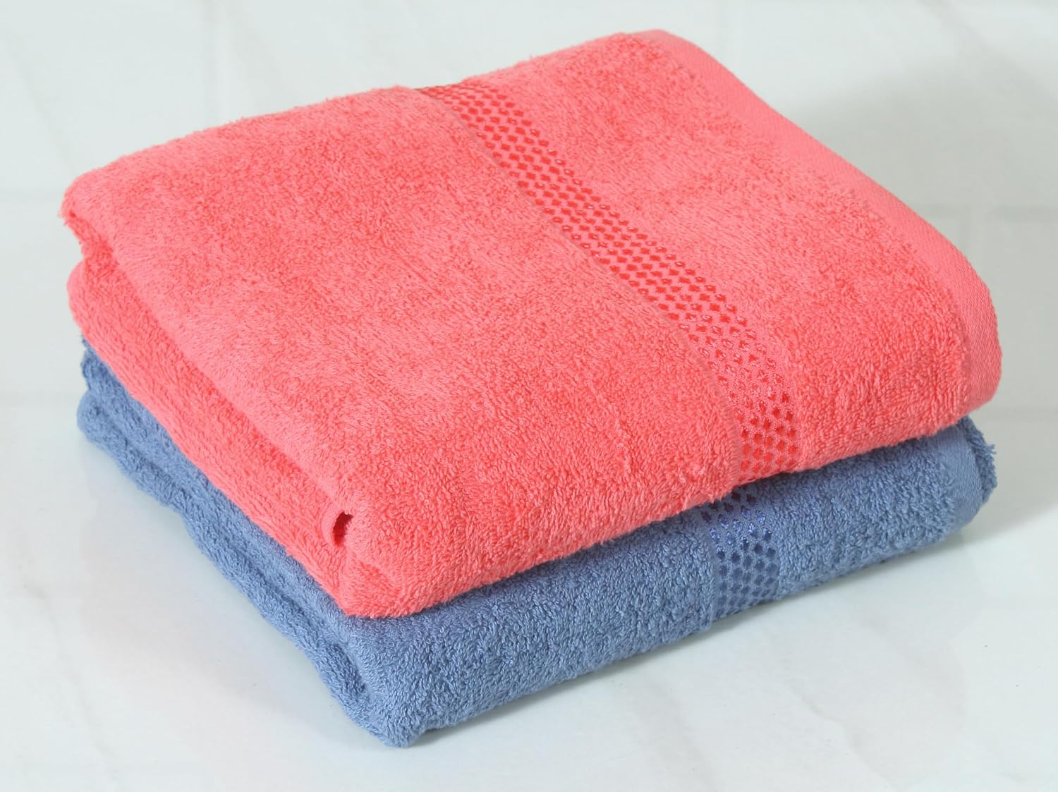 Fash Home International Quick Dry Star Border Bath Towel 1000 Gsm | Soft & Absorbent Solid Bath Towel Lightweight & Skin-Friendly Towel For Everyday Use (2 Pcs) - Deep Blue & Red