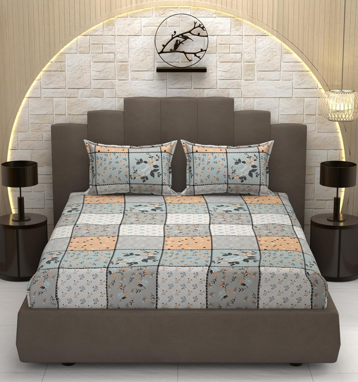 Includes 1 Queen Size Bedsheet With 2 Matching Pillow Covers - 90 X 100 Inches, Grey & White | Ideal For Modern Indian Bedrooms, Guest Rooms, & Everyday Home Use