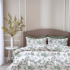Printed Cotton King Size Bedsheet With 2 Pillow Covers | 104 X 104 Inches, Sage Green & White | Durability, Breathability, Softness, & Easy Maintenance