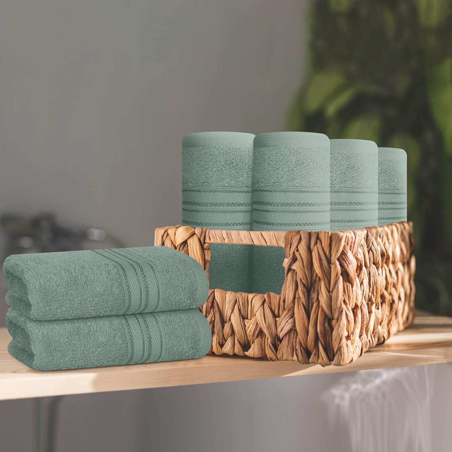 Boutiquo Ultra Soft 100% Cotton Washcloths 1800 Gsm | Contains Face Cloths Compact & Lightweight Multi Purpose Washcloths - Jade (12 Piece)