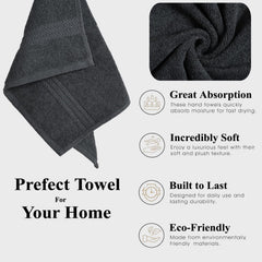 Fresh From Loom Luxury Fur Collection Hand Towel 500 Gsm Napkins Cotton High Absorbency Double Stitched Size (Blackish-Grey) - Set Of 2