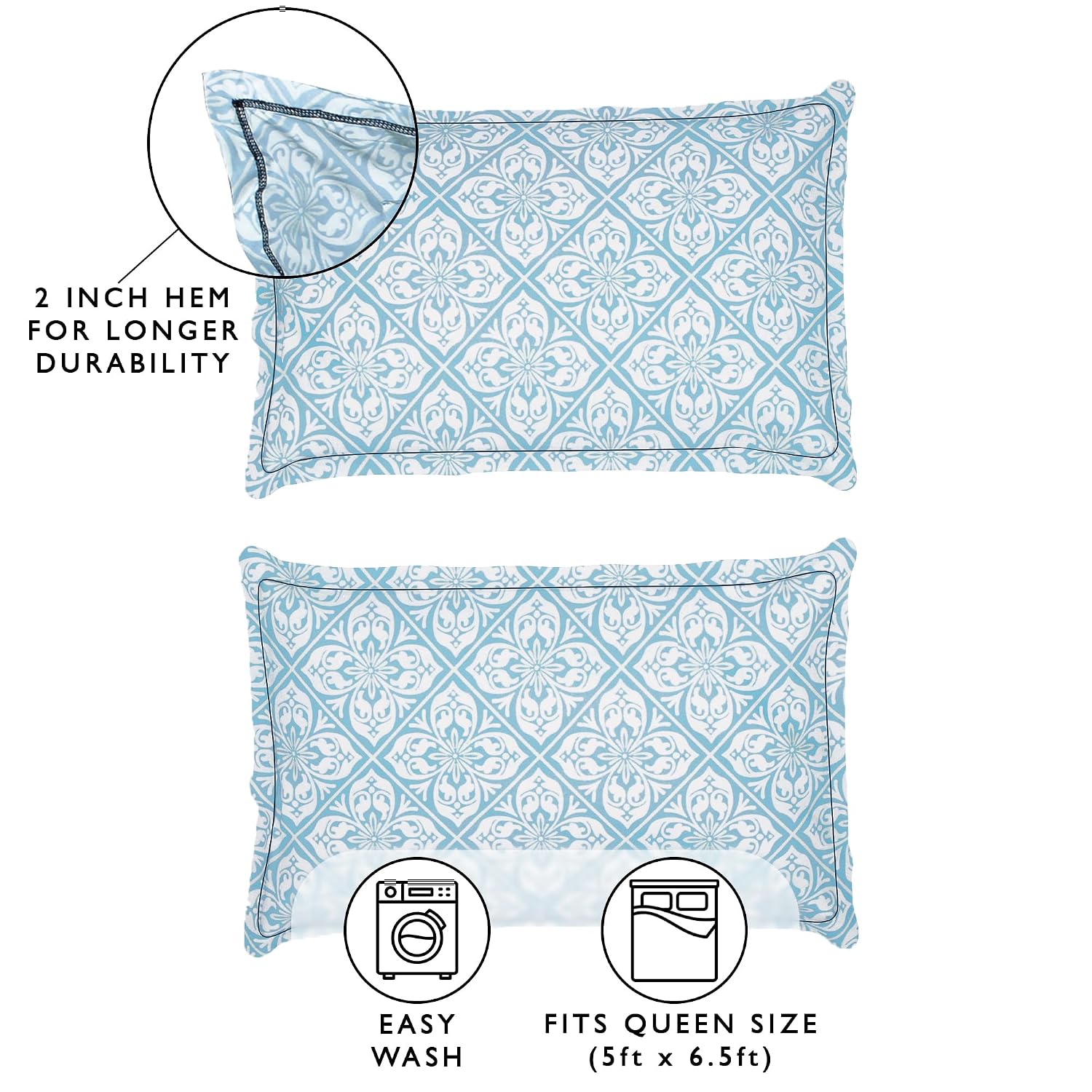 1 Piece Microfiber Bedsheet For Double Bed With 2 Pillow Covers - 88 X 98 Inches, Off White & Sky Blue | Cotton Bedsheet, Breathable & Wrinkle Free