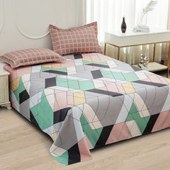 Bedsheets For Double Bed With 2 Pillow Cover - 92 X 98 Inches, Green & Peach | Satin Finish Microfiber Queen Size Bedsheet | Skin Friendly & Breathable Fabric