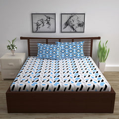Cotton Double Bedsheet With 2 Pillow Covers | 87 X 100 Inches, Grey & Blue - Soft & Breathable Fabric | Comfortable For Daily Use