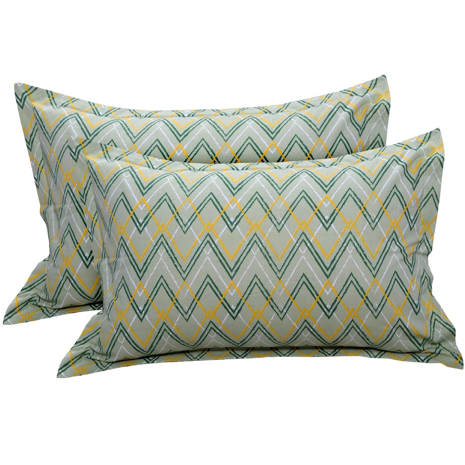 Double Bedsheet For King Size With 2 Pillow Covers - 108 X 108 Inches, Green & Yellow | Beautiful Print For Luxury Bedsheets