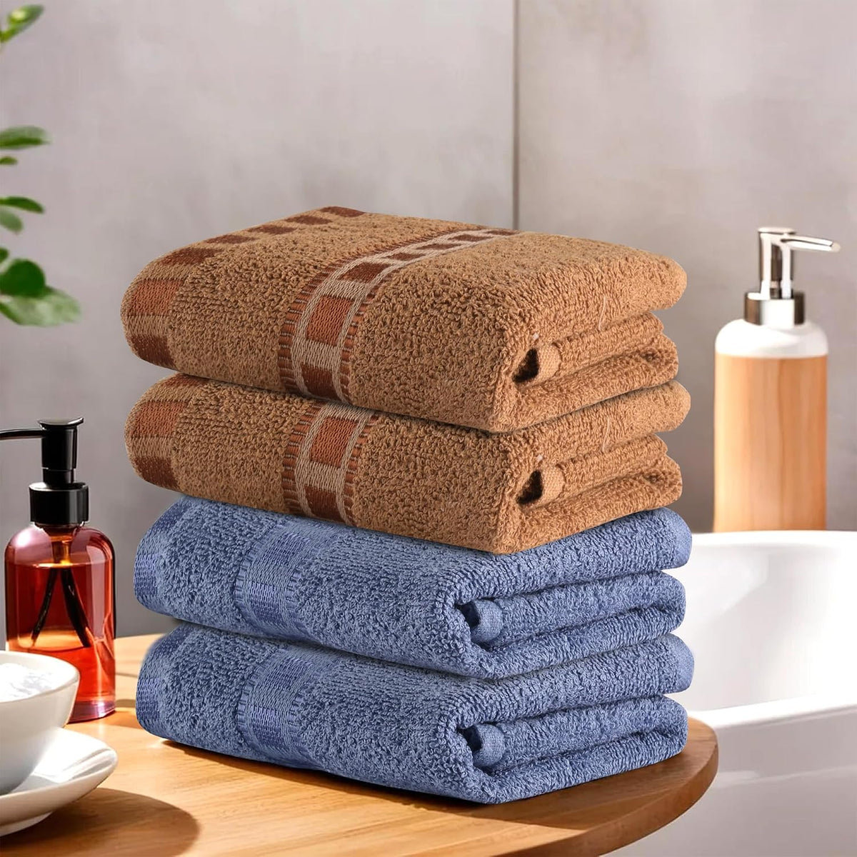 Kuber Industries Cotton Hand/Face Towels For Men & Women 800 Gsm | Easily Washable Workout Gym Napkins For Men - Dark Blue & Golden (Pack Of 4)